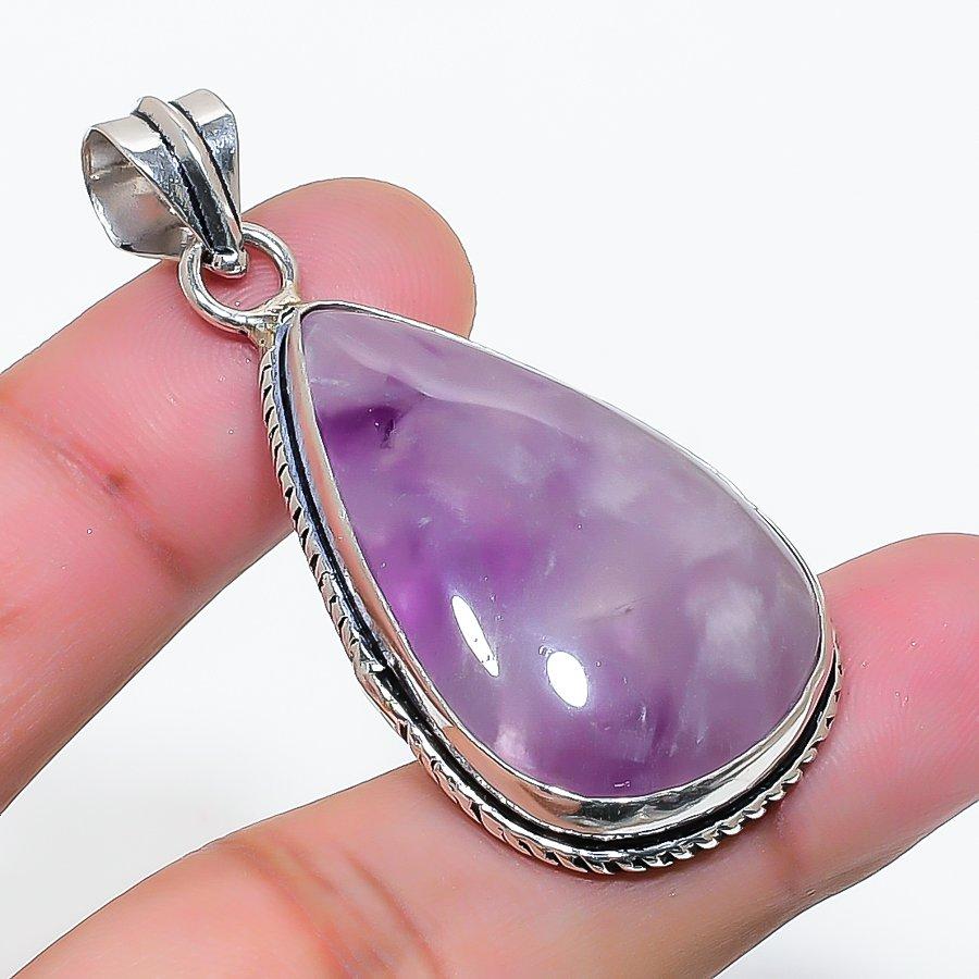 Natural Sage Amethyst Gemstone 925 Sterling Silver Jewelry Pendant 1.97" AP-15722