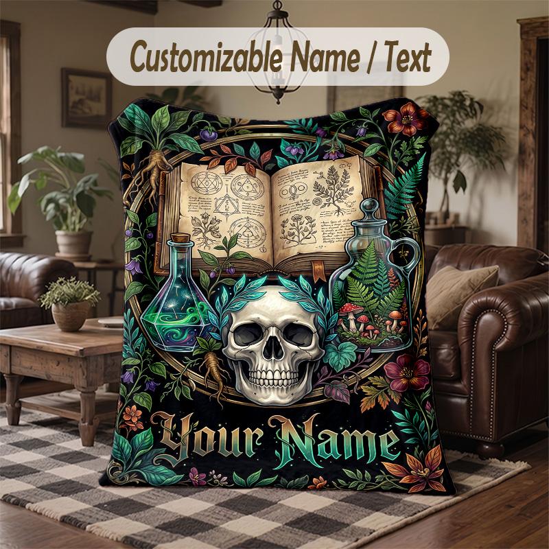 Herbal Garden Theme Throw Blanket Custom Name Text Personalized Blanket Soft Cozy Blanket for Home Sofa Bed