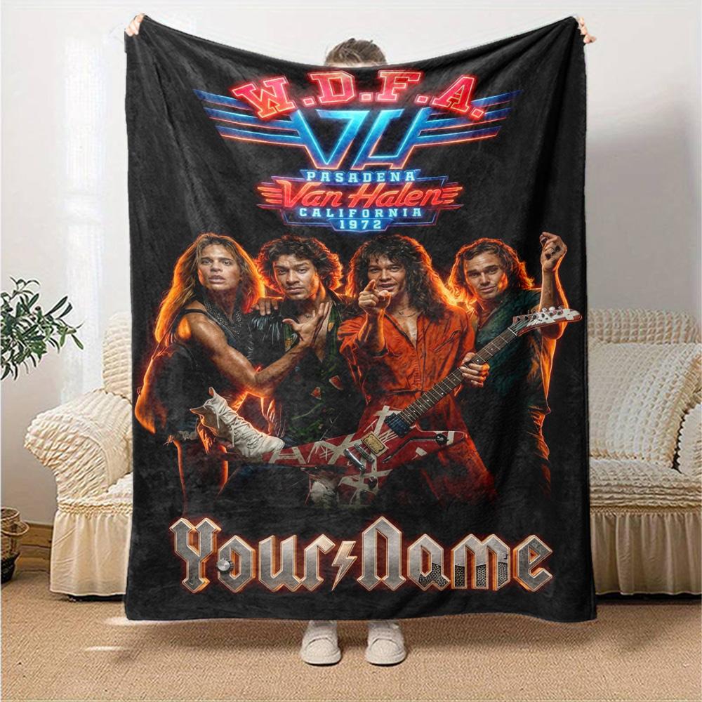 Name Custom VAN HALEN Print Flannel Blanket High Quality Warm Comfortable Cover for All Seasons Perfect for Gifts Home Decor