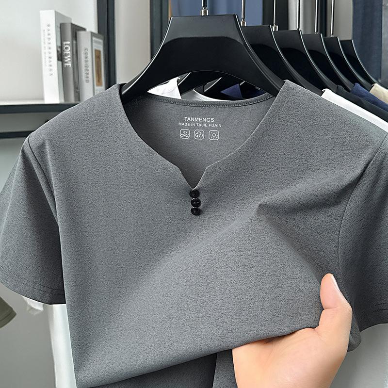 Summer V-Neck Men s Short Sleeve T-Shirt Middle-Aged & Young Fashion Casual Minimalist Short Sleeve M
