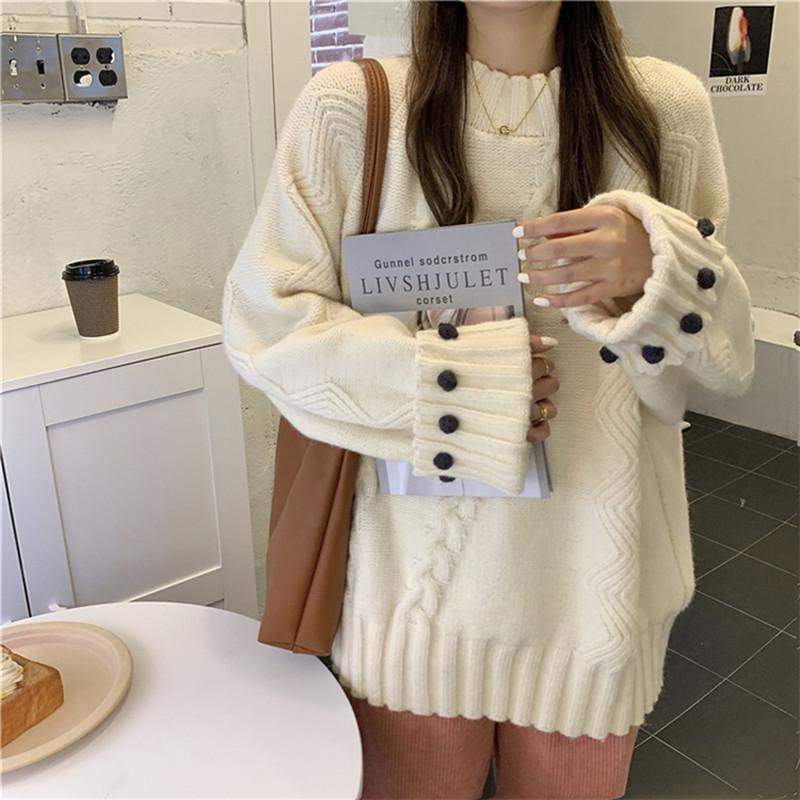 Women's Retro Thick Knit Sweater - Cozy, Loose-Fit, Autumn/Winter Style