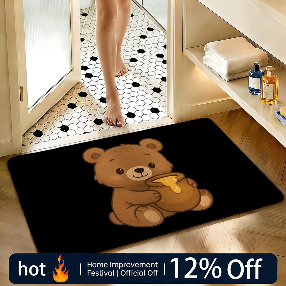 Soft Absorbent Non-Slip Rug Honey-Pot-Hugging Bear Floor Mat Home Decor Doormat Bedroom Floor Mat Shower Carpet 40cm x 60cm