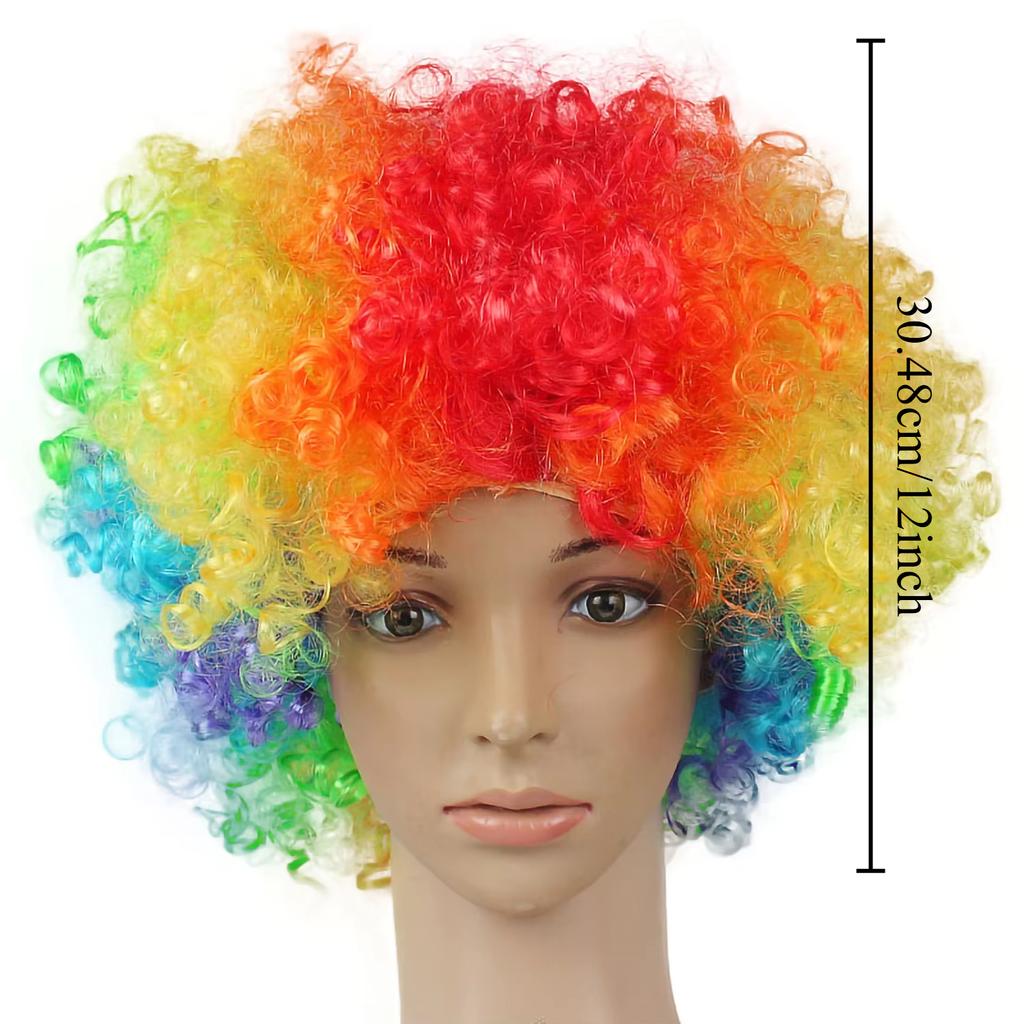 Clown Wig Afro Curly Synthetic Wigs Cosplay for Men Women Mardi Gras Party Wig Red Green Yellow Blue Colorful Wigs Clown Nose