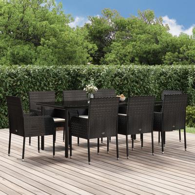 Vidaxl 9-Cz. Garden Furniture Set With Cushions, Black PE Rattan