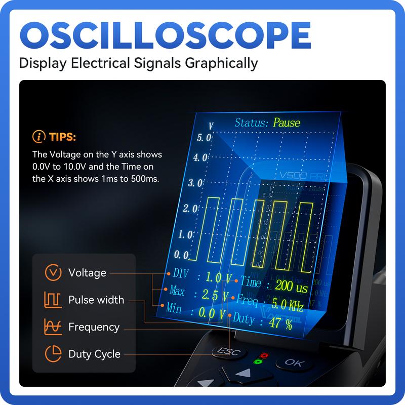 2026 VDIAGTOOL V500PRO 9V-30V Automotive Circuit Tester Car Power Circuit Probe Kit Multimeter Oscilloscope Relay Injector Test