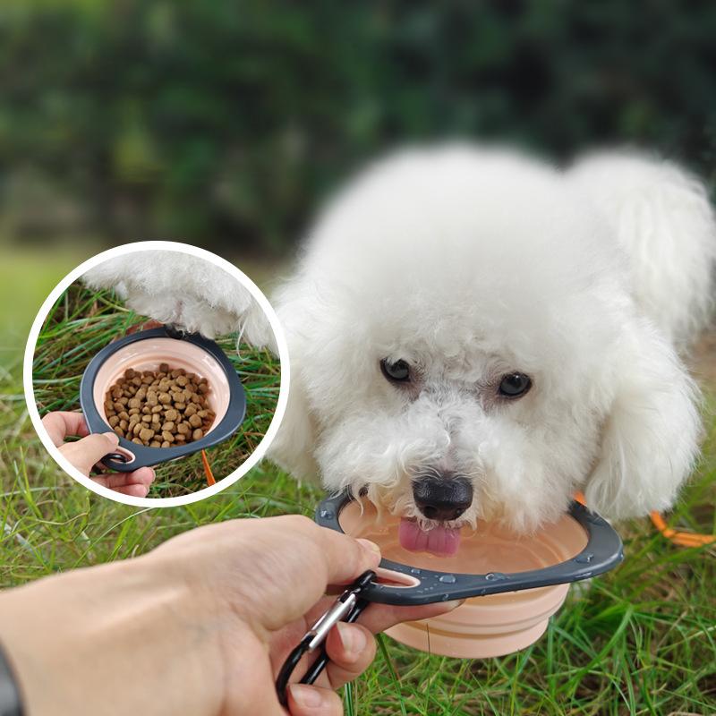 Haustierfutter Napf Katze und Hund Futter Haustier Silikon Zusammenklappbar Tragbar 2 in 1 Haustier mit Karabiner Flasche Outdoor Reisen Wasserbehälter