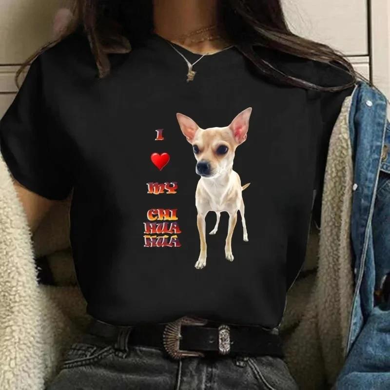 Cute Chihuahua Tshirt Womens Print I Love My Dog Chihuahua Tshirt Womens Summer Short Sleeve Top Y2k Tshirt