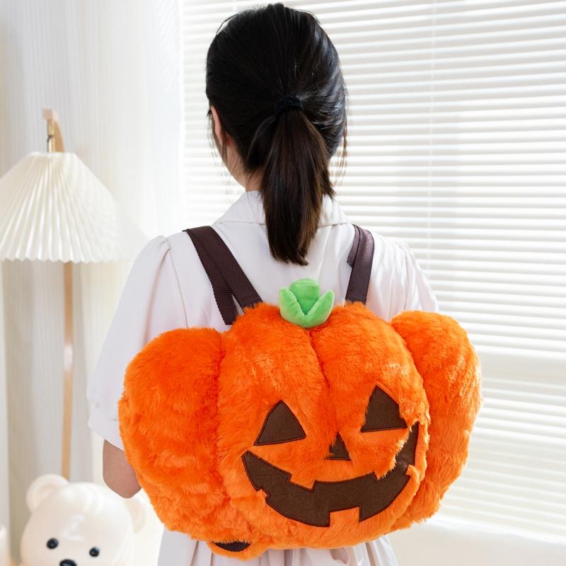 High Quality Halloween Pumpkin Plush Bag Doll Pillow Demon Orange Pumpkin Backpack Stuffed Toy Holiday Decoration Party Gift