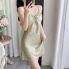 Internet celebrity pure sex summer suspender shorts set ice silk nightgown sexy silver butterfly thin simulation silk spring and autumn pajamas