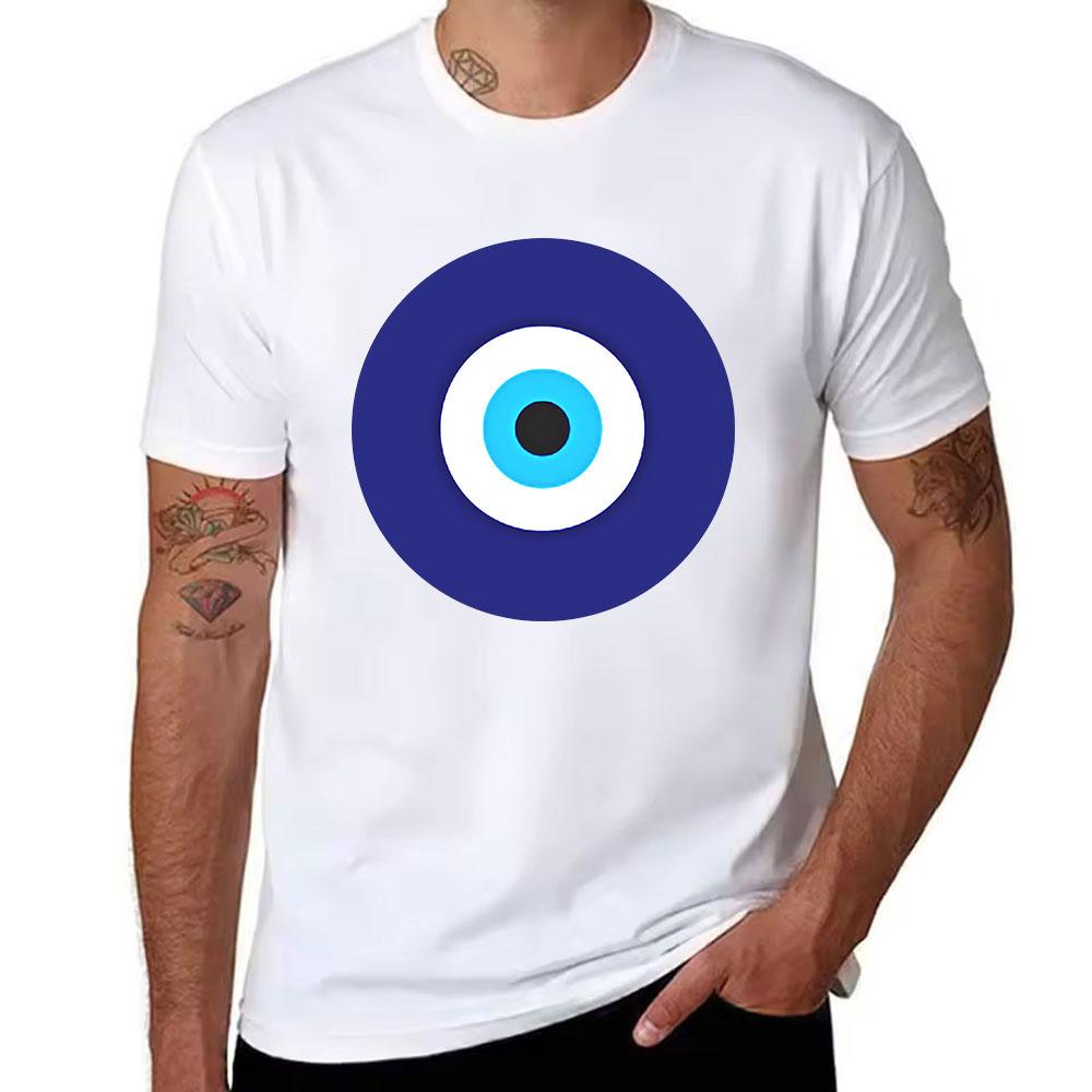 Unisexs Cotton Short Sleeve Tshirt With Classic Evil Eye Graphic Casual Crew Neck Tee Breathable Soft Fabric Fashionable Lucky