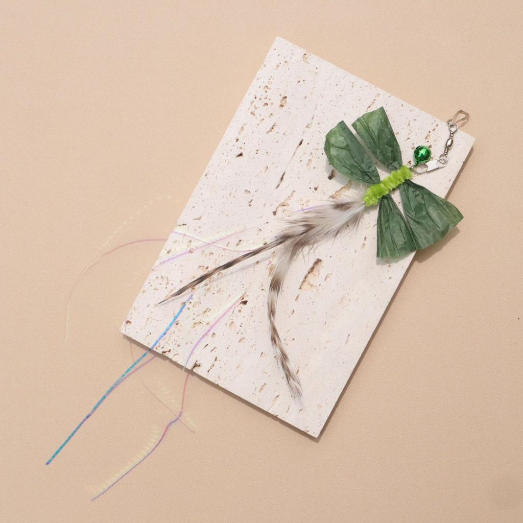 3pcs Simulated Feather Dragonfly Cat Toy Replace the Head Accessories Artificial Insects Pet Toy