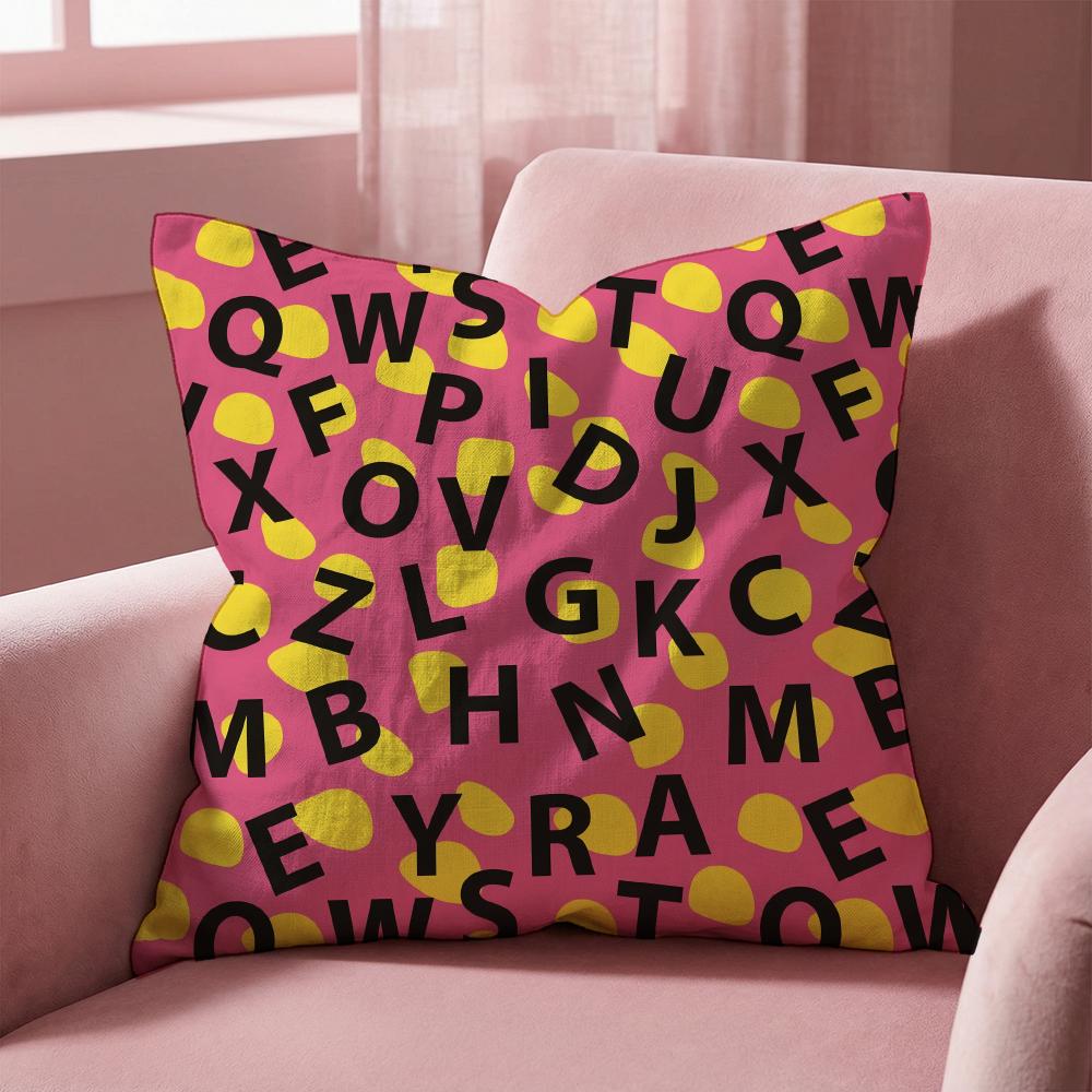Simple English Letters Cushion Cover Multi-Scene Pillow Cover for Home & Car - Reversible, Soft & Durable for Daily Use