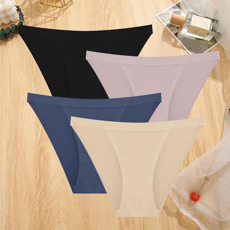 4Pcs/Set Sexy Women Ice Silk Low-waist Panties Female Traceless Briefs Ladies Comfortable Lingerie G-String Underpants