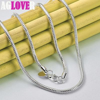 Gioielli con collana a catena in argento sterling 925 16/18/20/24/22/24/26/30 pollici 3 mm