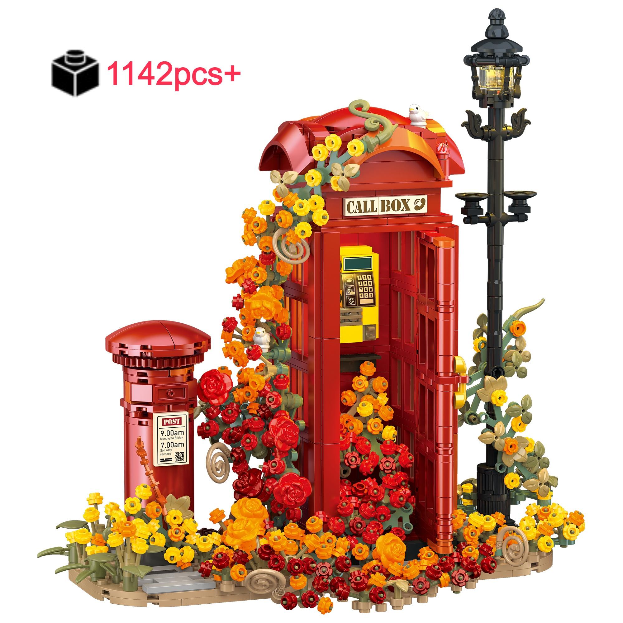 

Creative Mailbox Building Blocks with Floral Decoration and Light Details Model Kit DIY Desktop Home Decor Christmas Gifts no box