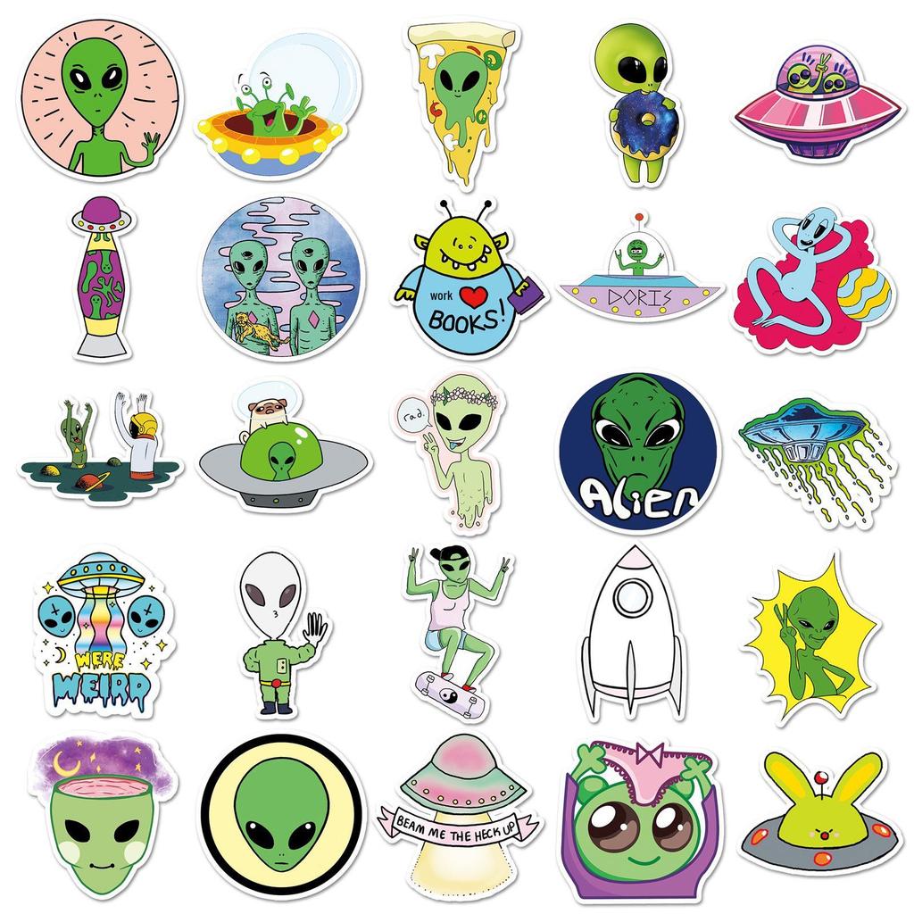 50 Cartoon Alien Stickers: Trendy, Waterproof Decorations for Laptops, Diaries, Cars
