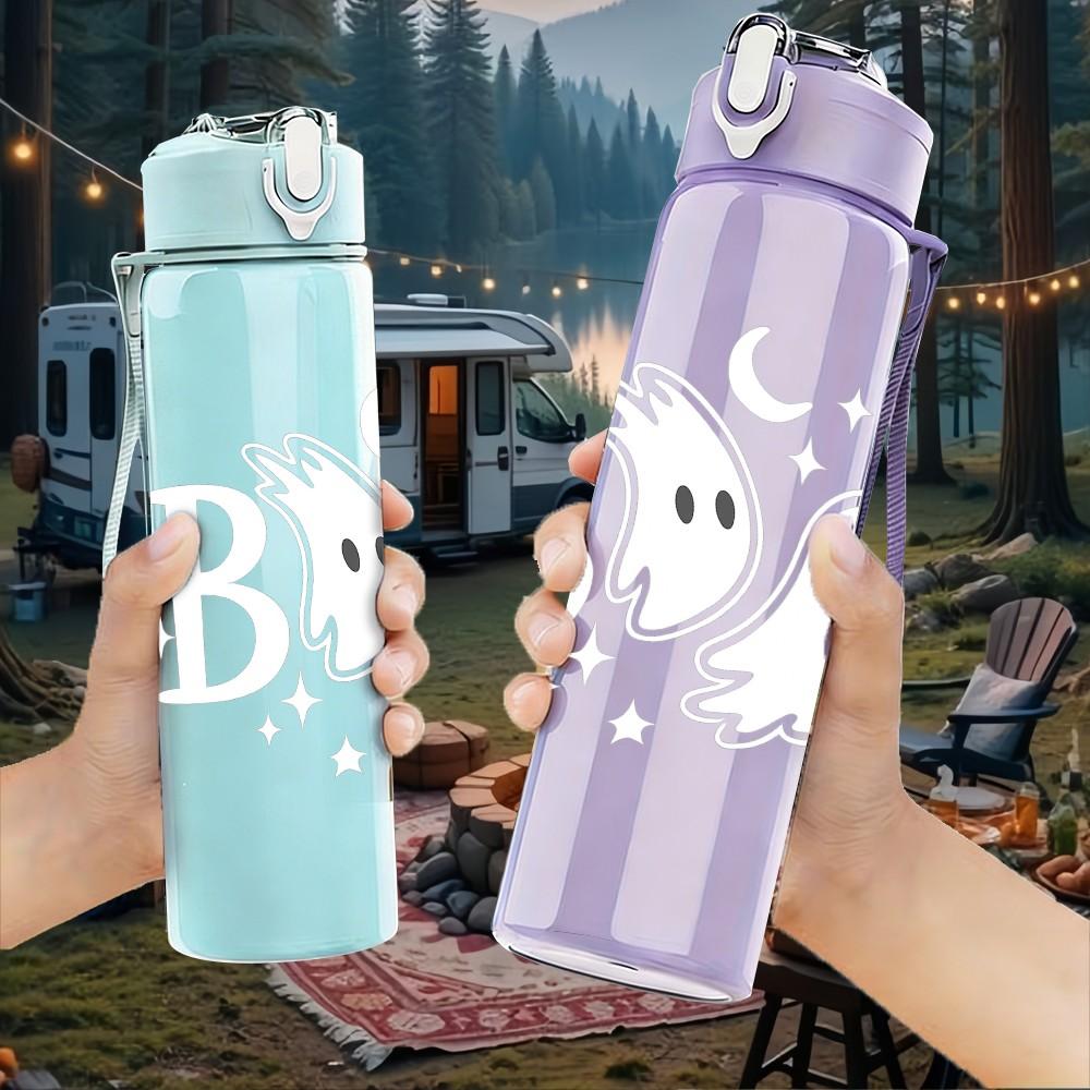 1PC Simple Boo Letter Design 750ml Color Plastic Sports Water Bottle Leakproof Flip Straw Lid Suitable for Sports Office Home Use