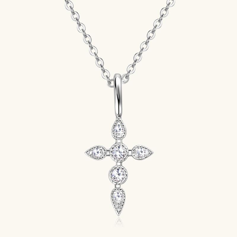 

Smyoue 18k White Gold Plated 2mm Cross All Moissanite Pendants for Women S925 Silver Necklace Lab Diamond Birthday Gift срібний