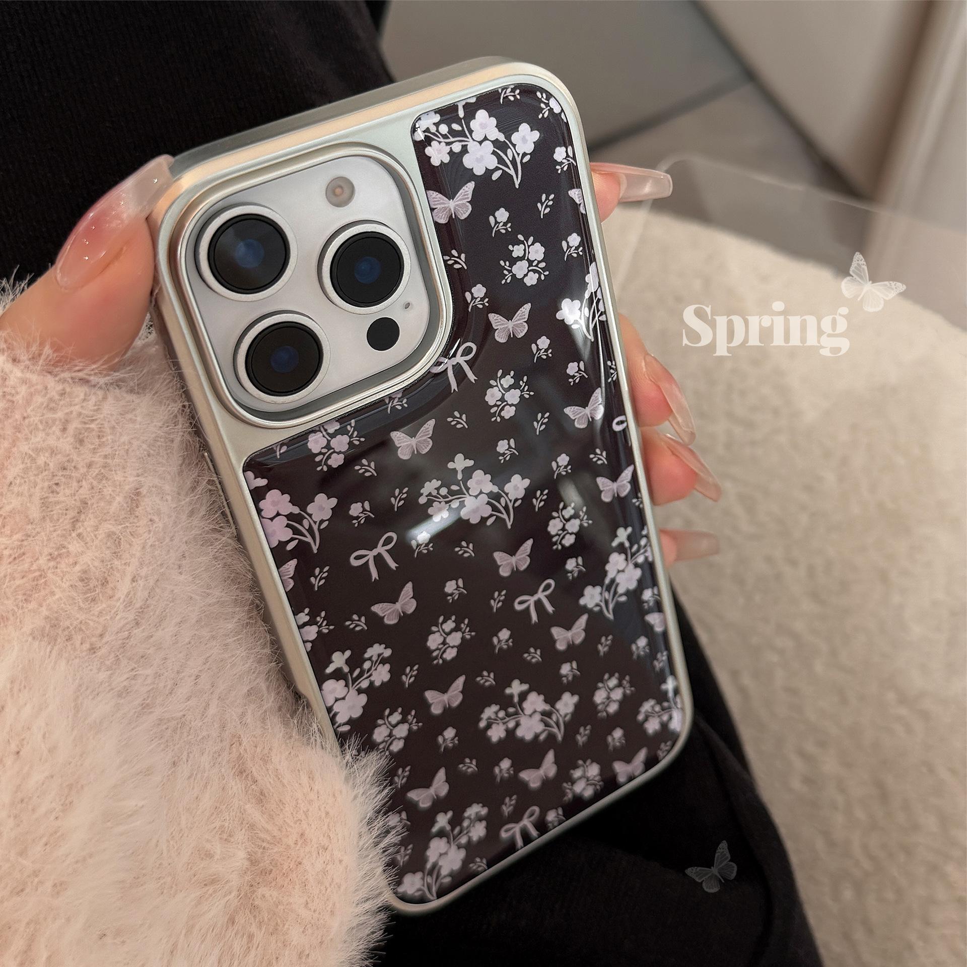 

Ins Purple Butterfly Floral Suitable for Apple 15pro Max Mobile Phone Case Iphone 16 Drop Glue 13 Hard 14 Huawei 16promax