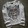 DRIPX Neues Amerikanisches Retro Subkultur Gotisches Totenkopf Flügel Kreuz Gedruckt Lässiges Langarm Oberteil Street Punk Trendig Nische Vielseitig