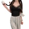 Cotton-brushed French Pure Wind Lace Patchwork Camisole Vest Slim with Chest Pad with Thermal Top
