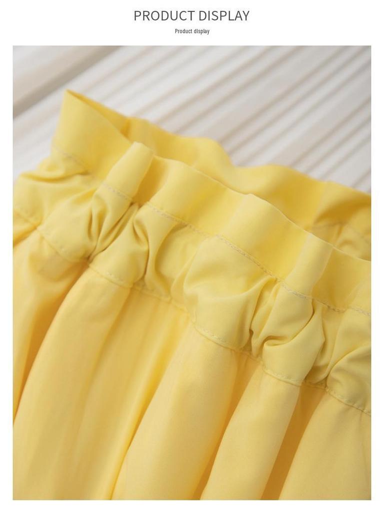 Women's White Pleated Midi Skirt - Minimalist A-line Style with Elastic Waist