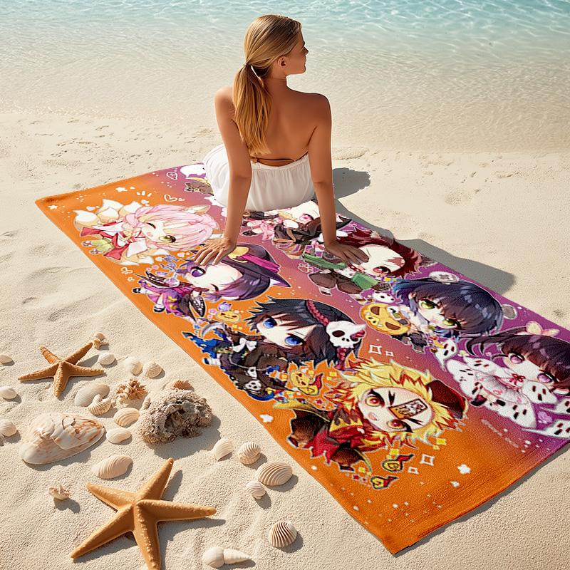 Japanese artist Koyoharu Gotouge's Demon Slayer beach towel, outdoor camping vacation swimming beach towel, outdoor absorbent bath towel blanket K17