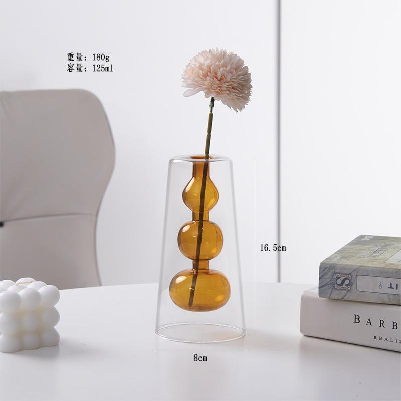 Colorful Double-layer Glass Vase, Vase Decoration Glass Vase Flowerpot Home Office Dining Table Decoration