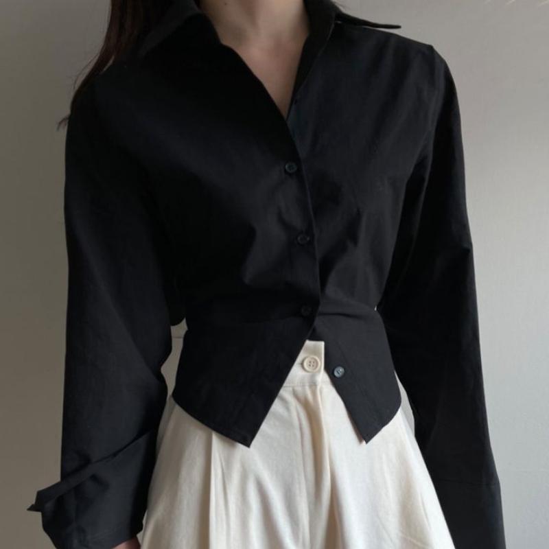 Gömlek Kadın Hotsweet Moda Şık Bandaj Tasarım Basit Ince Bahar Öfke Kore Tarzı Katı Tüm Maç Rahat Harajuku Kızlar