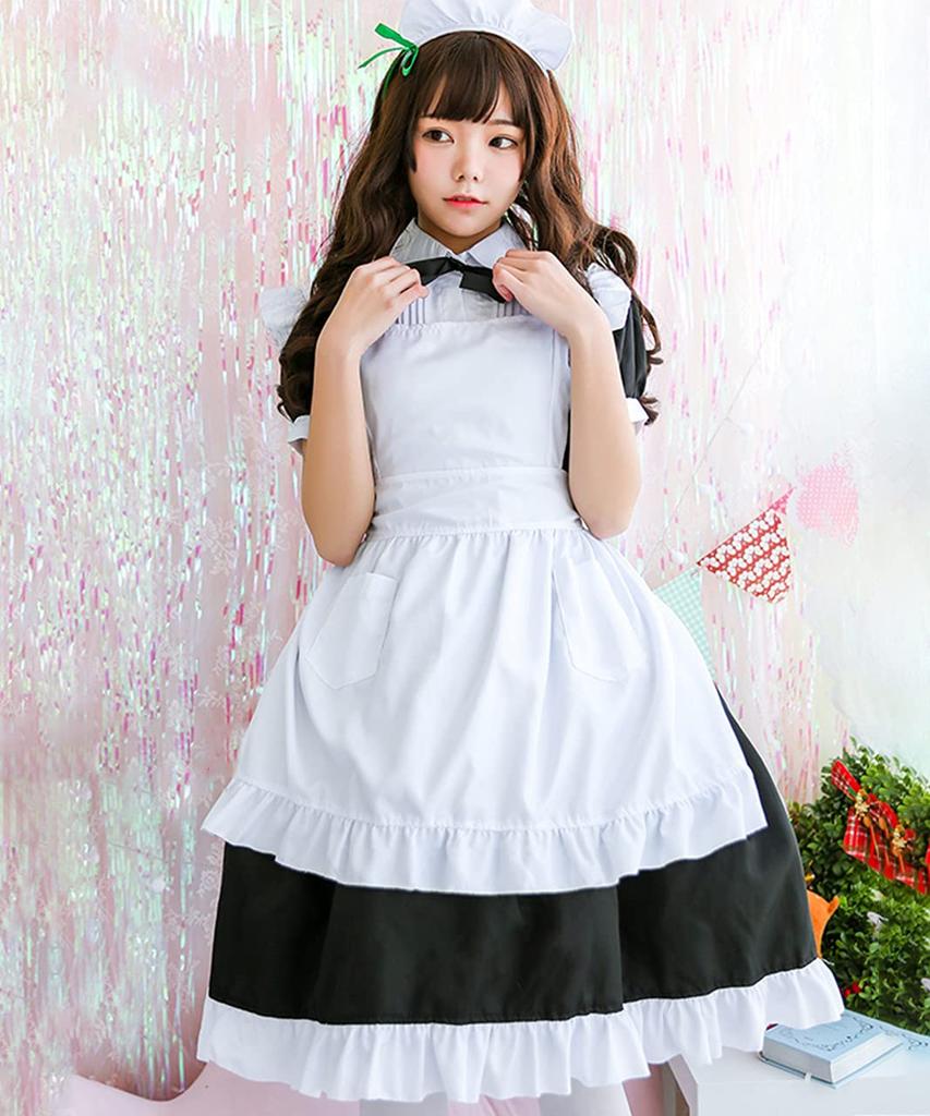 Milky Time Maid Costume, Classic Style, Short Sleeves, Knee-Length, Long, Halloween, Classic 3-Piece Set