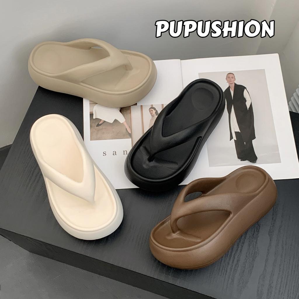 Slippers women summer wear flip-flops thick bottom heightening new non-slip deodorant seaside beach bathing stepping on shit feeling