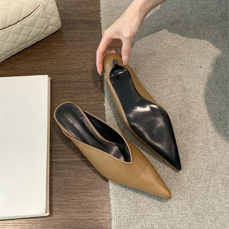 Fashion Women Pointed Toe Mule Slides Mid Heel Slippers Fashionable Open Toe Sandals