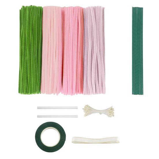 Pipe Cleaners Set for Crafts Pipe Cleaners Bouquets DIY Kit Pipe Cleaners Flowers Making Accessories Set for Greeting Cards Party Decorations