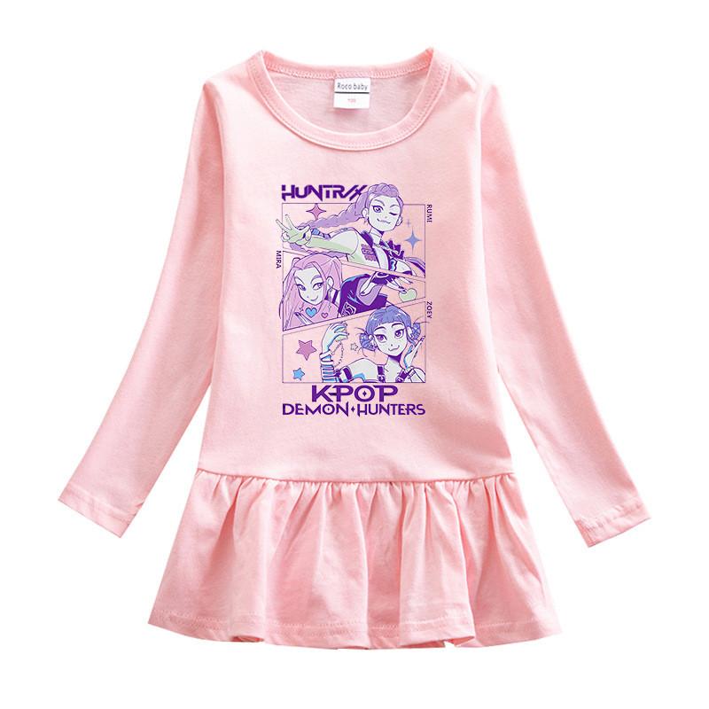 Princess Girls Kpop Rumi Zoey Mira Hunters Print Pleat Mesh Dress