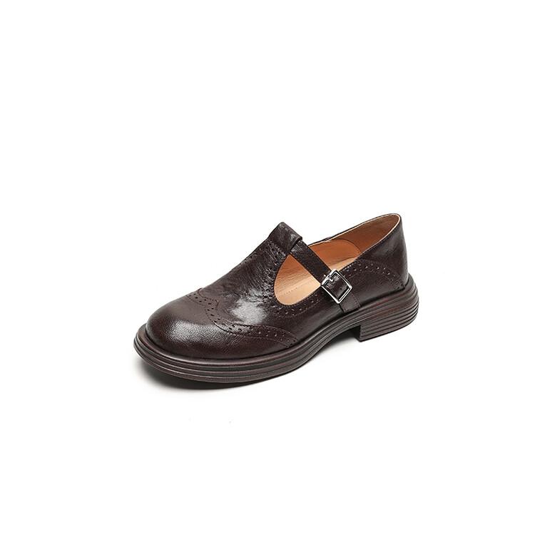 

Мода НОВЫЕ Осенне-Весенние Женские Туфли Лодочки Круглый Носок Массивный Каблук Обувь Натуральная Кожа Обувь для Женщин Полые Мэри Джейнс Черные Туфли Ручной Работы 40 коричневый