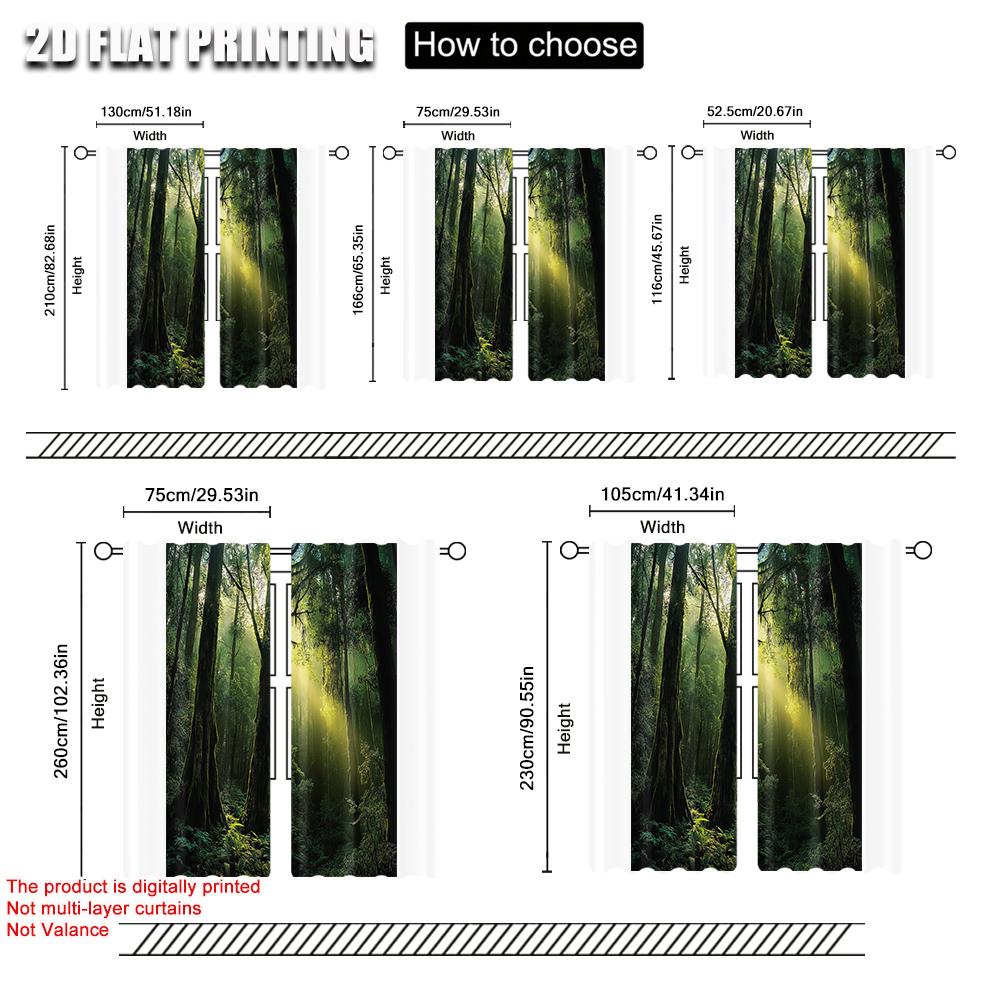 2pc,   Window Curtains Forest Trees Durable Polyester,Without Electricity Festive Holiday Use for Home Daily Decor