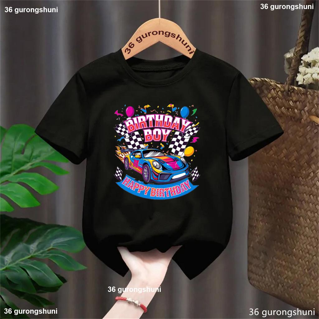 Cartoon New Boy T-Shirt Cool Car Birthday Pattern Print Kids T Shirt Birthday Gift Clothing Tshirt Car Boys Short Sleeved Tops