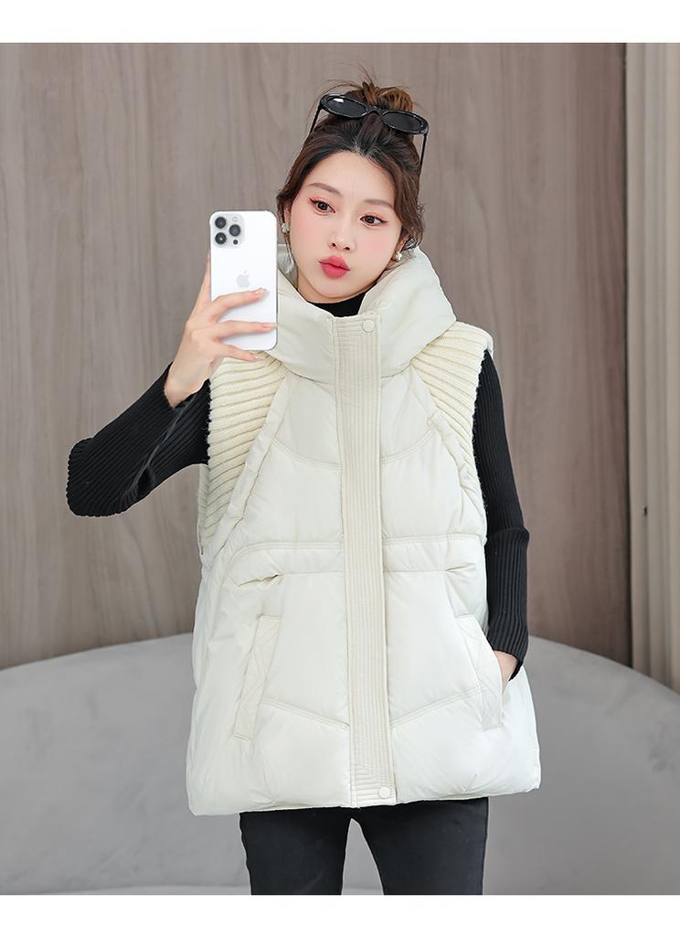 Autumn and winter new down cotton clothes women's vest short hooded thick knitted wool Korean version jacket tide