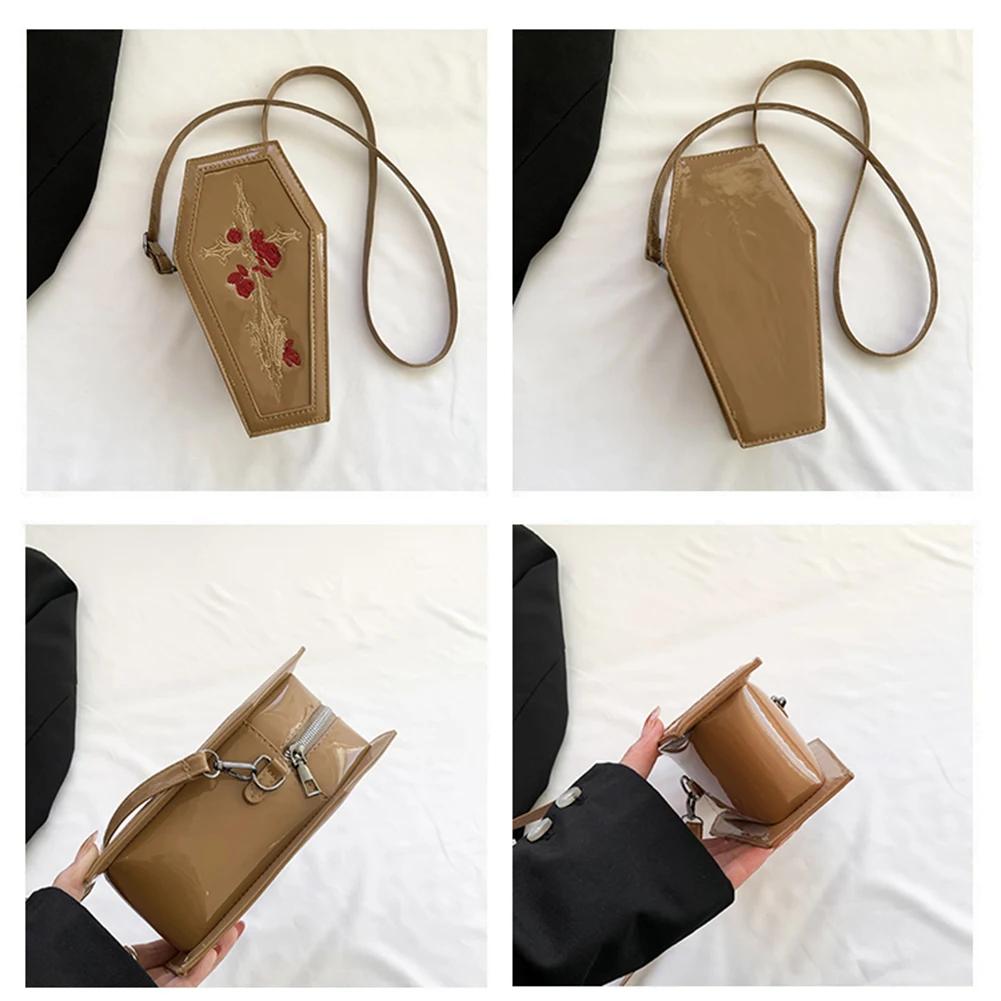 Women Coffin Satchel Purse Cartoon Gothic Crossbody Bag Versatile Rose Crossbody Pouch Gothic Coin Purse Halloween Purse