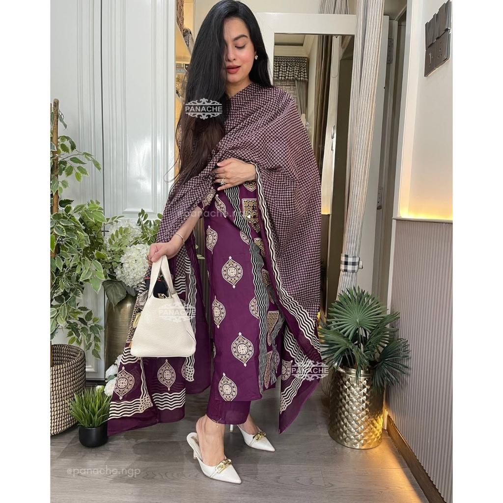 Schwerer Baumwoll-Pakistanischer Salwar-Anzug Kurti Indisches Damen-Kurta-Hosen-Dupatta-Set