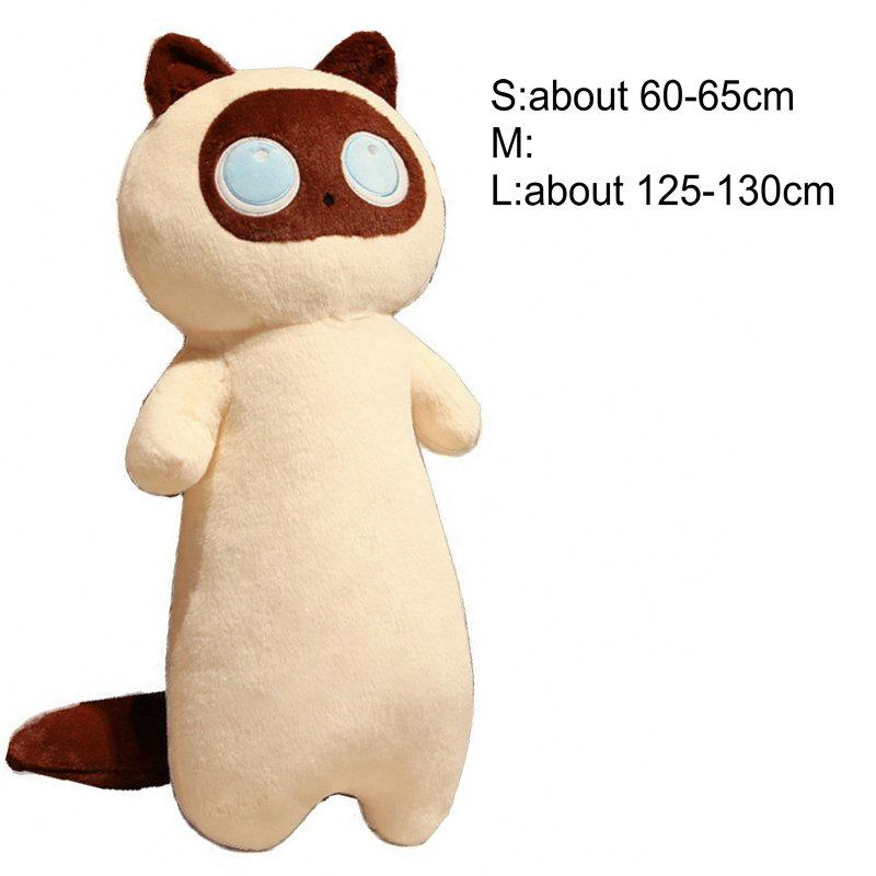 Kawaii Siamese Cat Plush Toy Long Oblong Orange Black Kitten Cats Nap Sleep Pillow For Kids School Home Bed Decor Hug Cushion