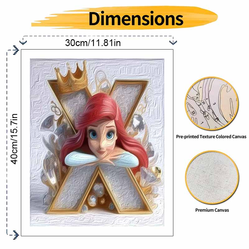 Disney DIY Oil Painting Kits Ariel Princess Letter X Hand Painting Home Decor Craft Gift Ideas For Fans Creative Wall Art Relaxing Gift