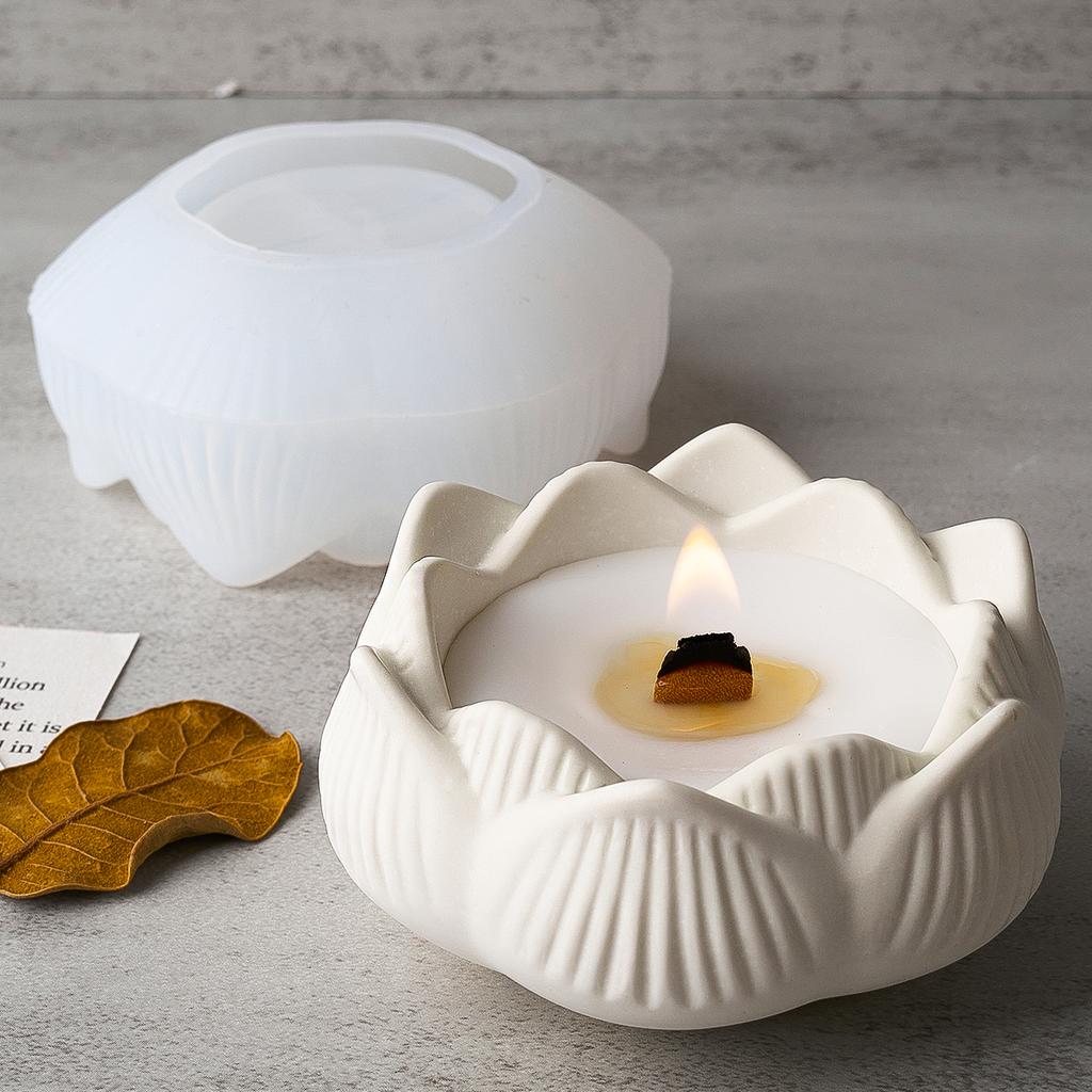 Lotus Shape Candle Holder Plaster Mold Lotus Candle Cup Vessel Cement Mold Terrazzo Silicone Mold Succulent Pot Molds Craft Gift