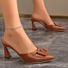 Ladies Shoes 2024 Butterfly Pointed Toe Women's Brown Slippers Dress Office Slip on Ladies Heeled Shoes Thin Heel Female Mules
