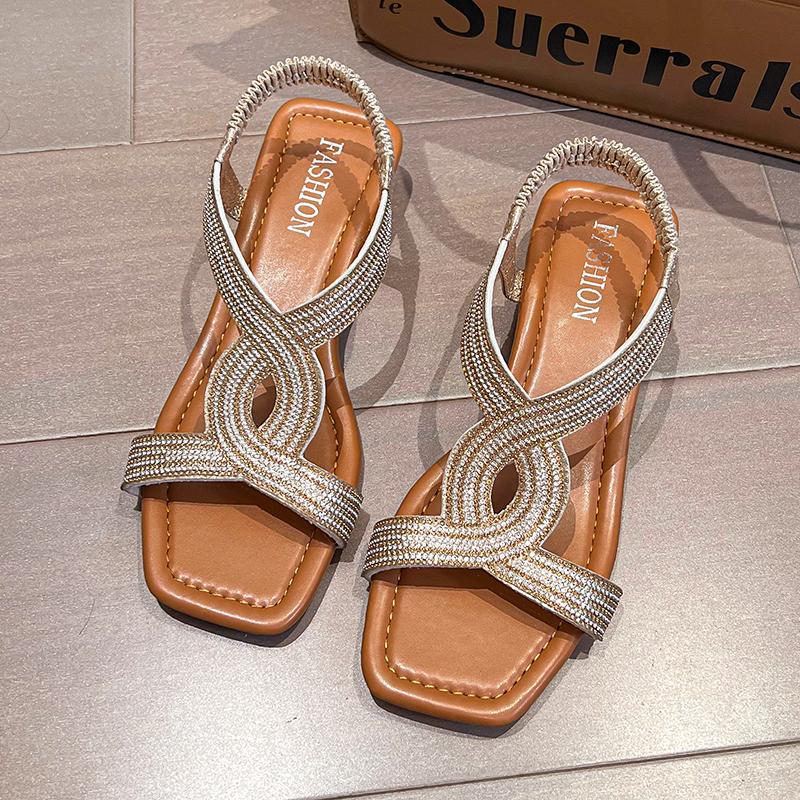 

Женские сандалии, женская летняя римская обувь с открытым носком, 2024 г., женские гладиаторы с открытым носком, пляжная блестящая женская обувь, большие размеры 35-43 39 золотой