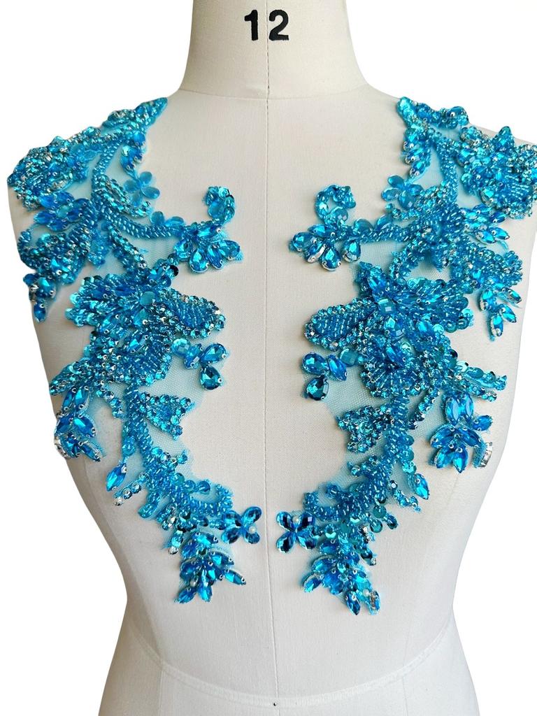 Handmade Vintage & Sexy Diamond Pattern Lace Applique 3D 3D Beaded Patches for Garment Dress Accessories Made From Mesh Fabric