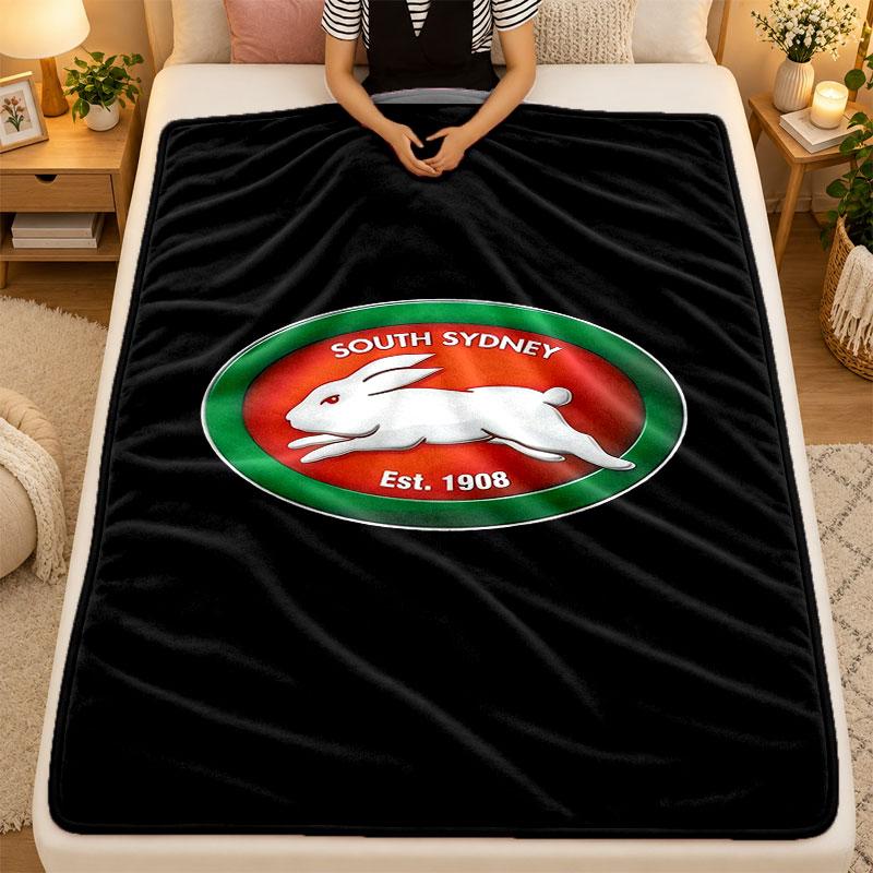 Flannel BlanketSouth Sydney Rabbitohs Warm Soft Throw Blanket for Indoor Sofa Bed Living Room Use