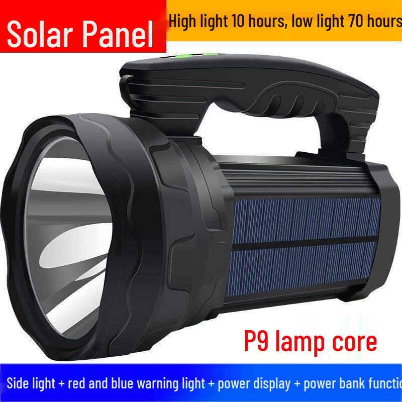 Rechargeable Solar LED Flashlight: High Power, Long Range, Waterproof, with Side Light & Remote Control.