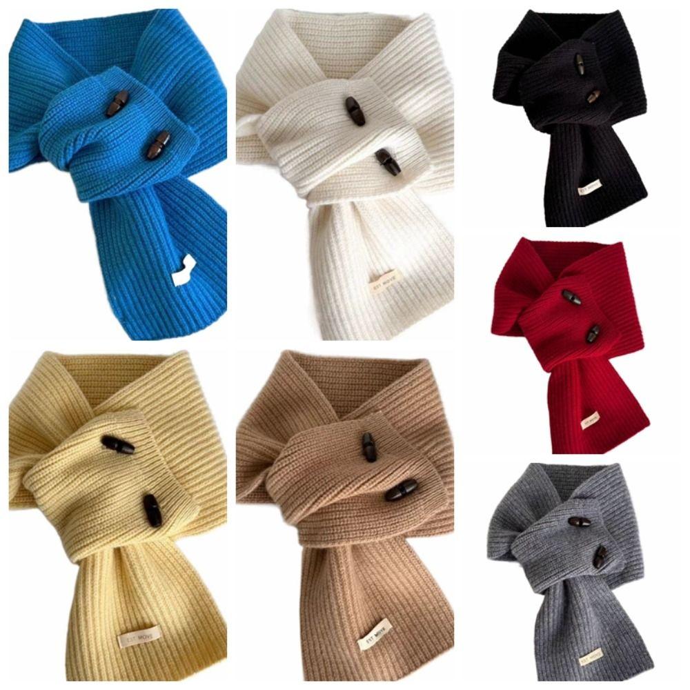 Solid Color Wool Knitted Scarf Thickened Women Winter Neckerchief Apparel Accessories