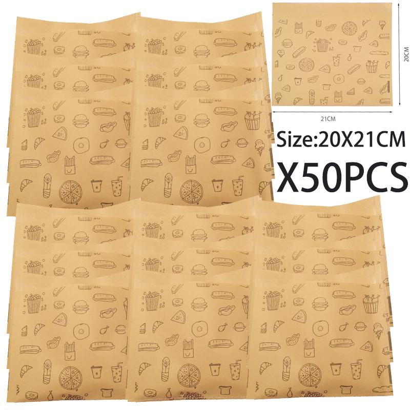 100/50Pcs Greaseproof Paper Bag Disposable Packaging Baking Paper Dessert Sandwich Burger Package Bag Kitchen Accessories